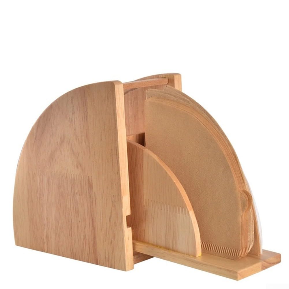 Kaffeefilter-Papierbox, Holz-Kaffeepapier-Aufbewahrungsbox, fächerförmiger Handtropf-Kaffeefilterhal