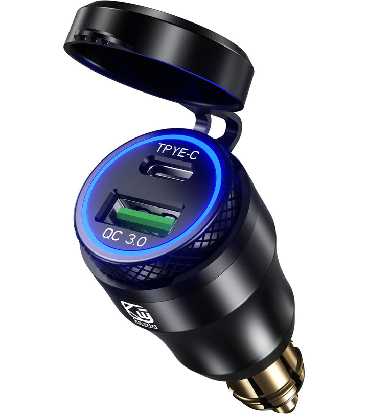 Kewig Aluminium DIN Hella Powerlet Stecker Ladegerät 30W Motorrad Dual Schnellladegerät 3.0 USB Lade
