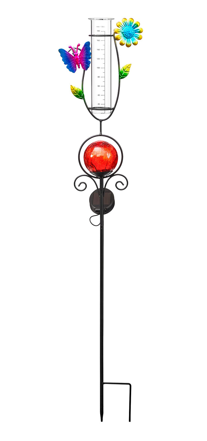 Bonetti Regenmesser mit LED Beleuchtung für den Garten, 2-in-1 Funktion, Metall-Erdspiess, farbige G