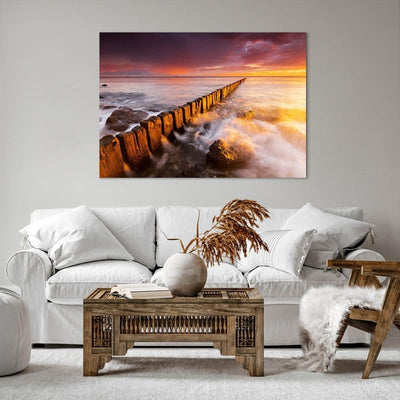 Bilder auf Leinwand 100x70cm Leinwandbild Boot Landschaft Meer Ostsee Gross Wanddeko Bild Schlafzimm