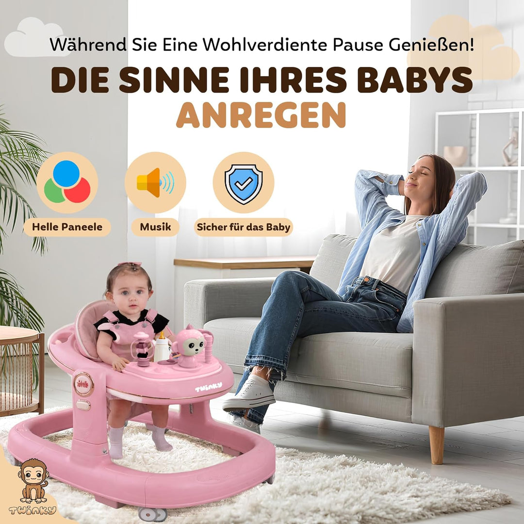 Twinky® Lauflernwagen mit Spielset & Bodenmatte - Robuste 4-fach verstellbare Vorschul-Lauflernhilfe