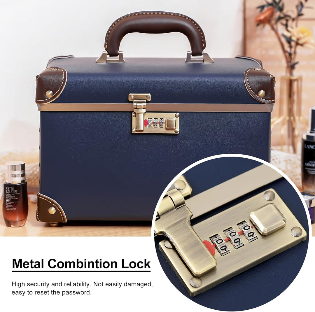 urecity Vintage Leder Kosmetikkoffer mit Spiegel - Hartschale Schminkkoffer für Damen, Reise Make-up