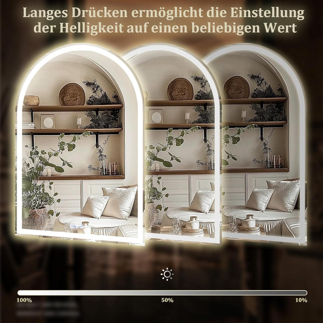 Koonmi 100 x 75cm LED Badezimmerspiegel mit Hintergrundbeleuchtung, gewölbter Kosmetikspiegel mit An