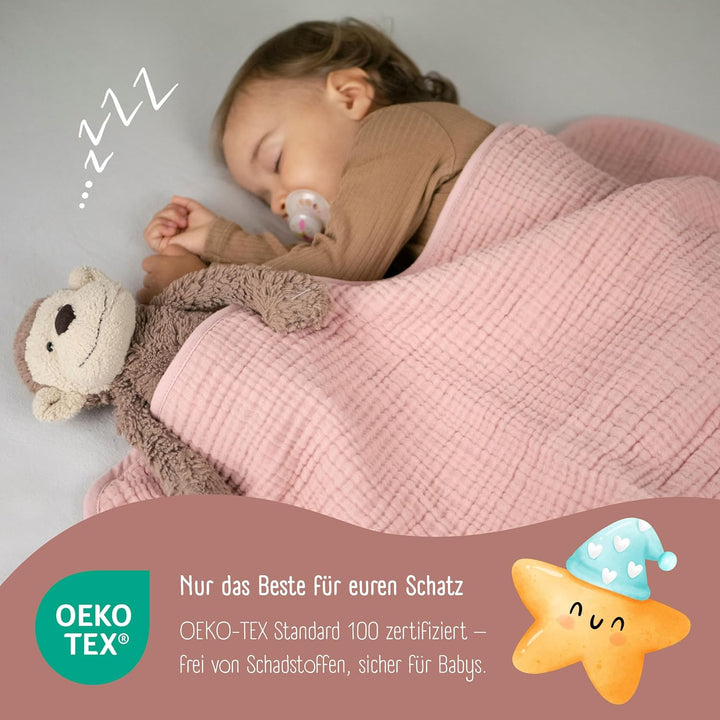 BEARFOOT Babydecke - Musselin Fleecedecke (Baumwolle, Fleece) flauschig weiche Kuscheldecke, Baby/Ne