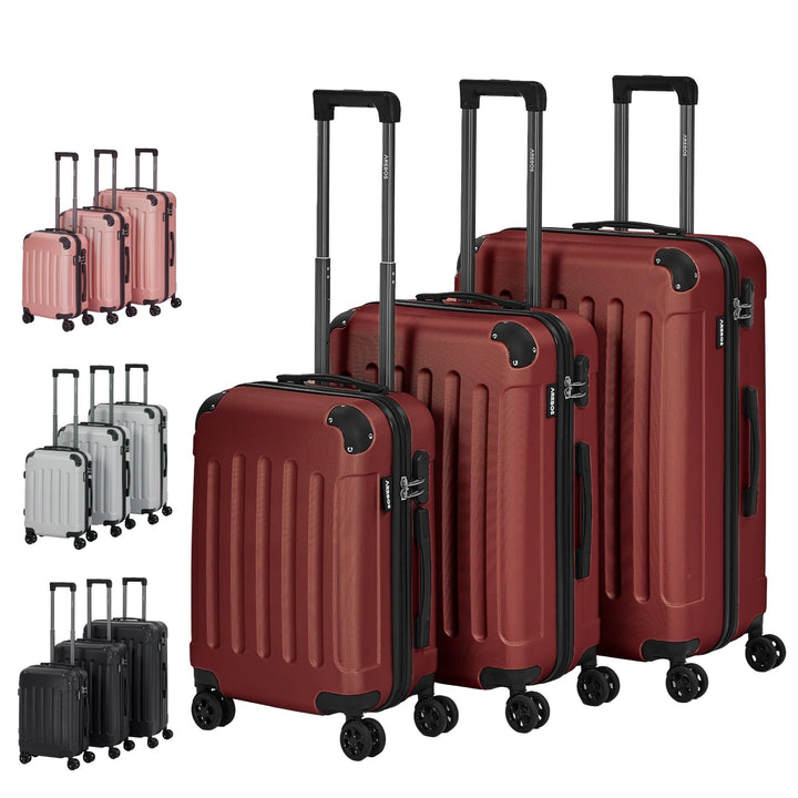 Arebos Reisekoffer 3er Set I ABS-Hartschale I Trolley Kofferset I Teleskopgriff I Inkl. Reissverschl