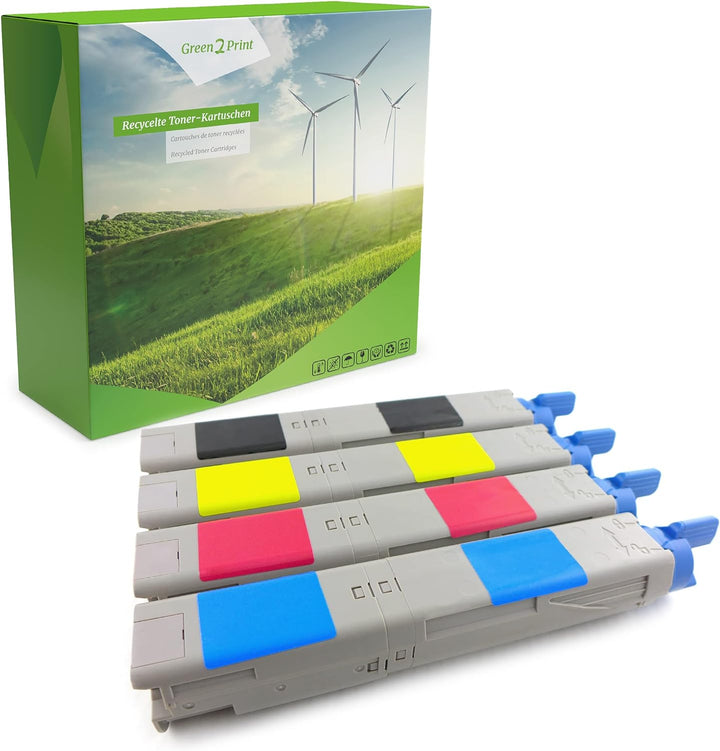 Green2Print Toner Toner-Set, 4 Kartuschen 4X 2500 Seiten passend für Oki MC350, MC360, C3300N, C3400