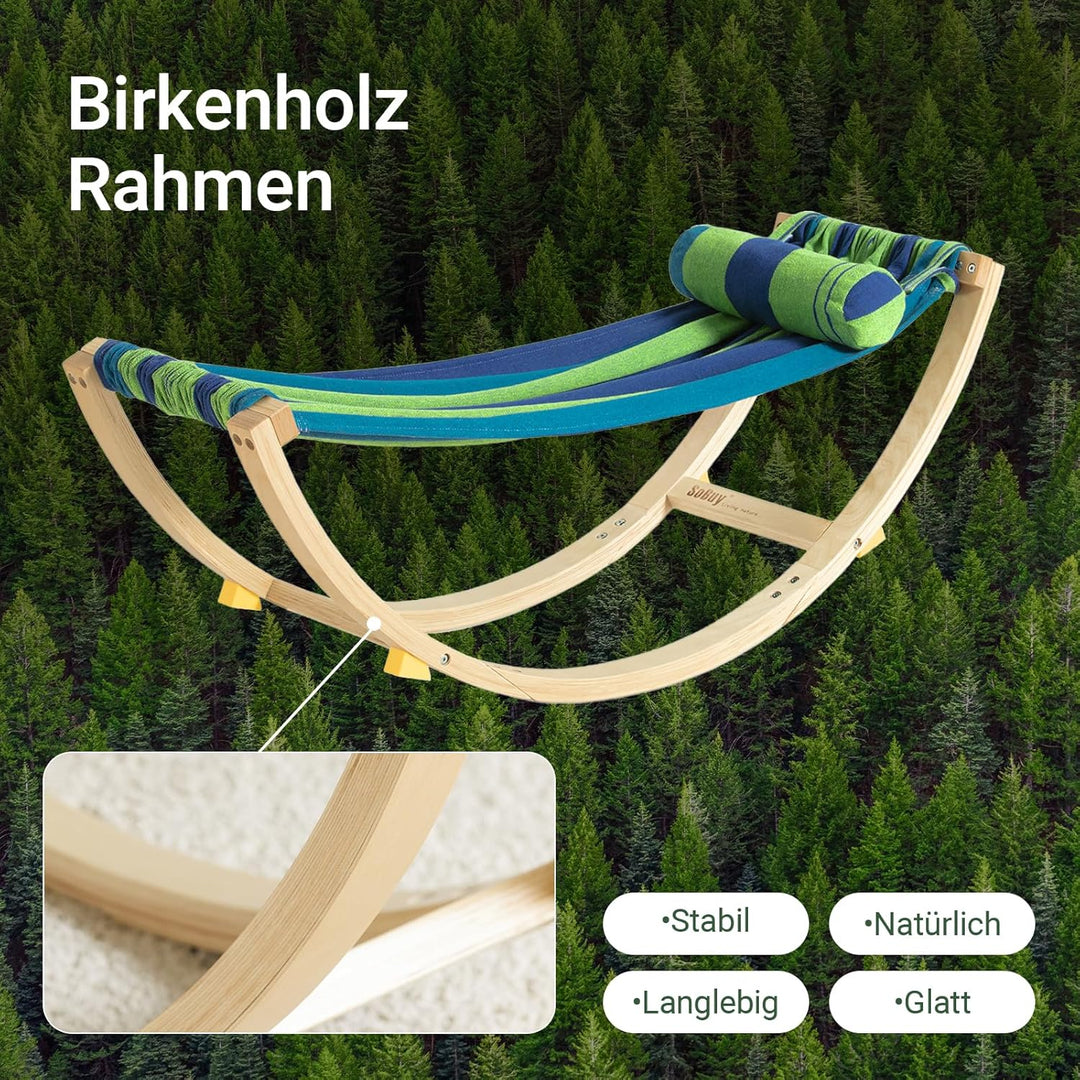 SoBuy Hängematte Kinder mit Sicherheitsstopper, Kinderliege, Schaukelliege aus Holz mit Kopfkissen,
