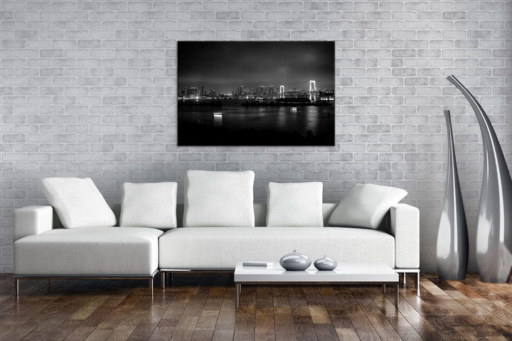 deyoli Grossstadt bei Nacht Effekt: Schwarz&Weiss, Format: 80x60 als Leinwandbild, Motiv fertig gera