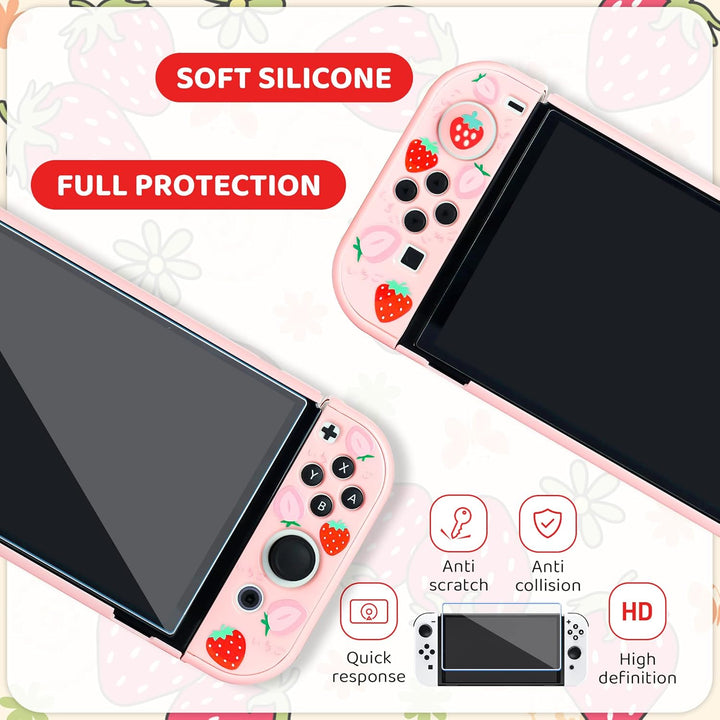 RHOTALL Strawberry Carrying Case Set for Nintendo Switch OLED, Portable Travel Case for Switch Acces