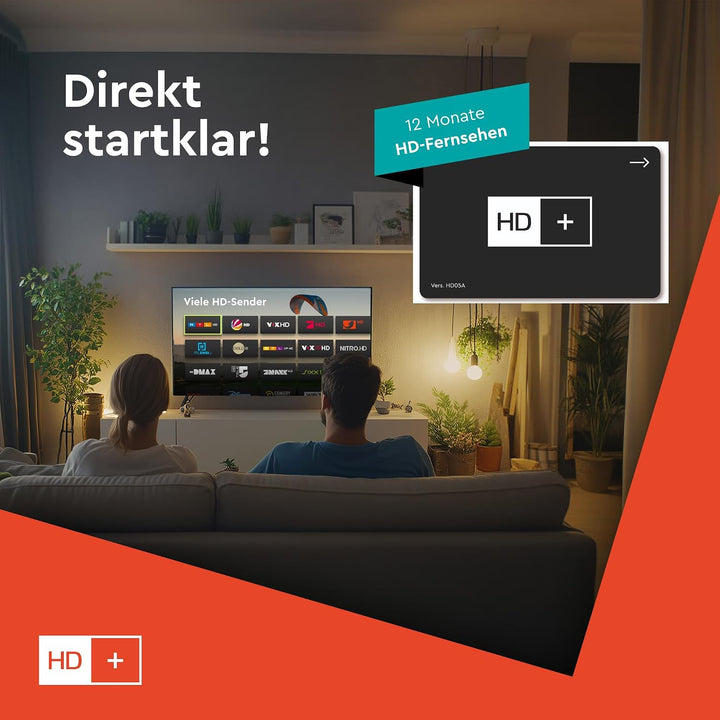 HD+ Karte für Satelliten-TV | 12 Monate Verlängerung | Für HD+ Modul & Receiver | 25 Privatsender, 3