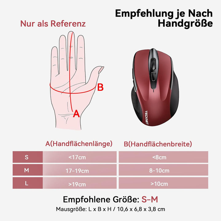 TECKNET Bluetooth Maus, 4800 DPI Kabellos Ergonomische Maus (Tri-Modi: BT 5.0/3.0+2.4G), 30 Monate B