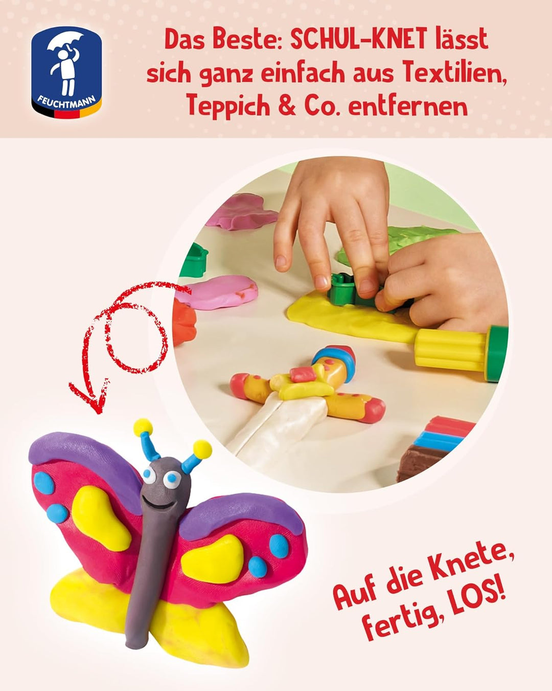 Feuchtmann Schul-KNET - Pasta Modellabile Per Bambini Da 4 Anni - Set 400g Con 49 Pezzi, Lettere, Numeri E Strumenti - Senza Glutine E Vegana - 2