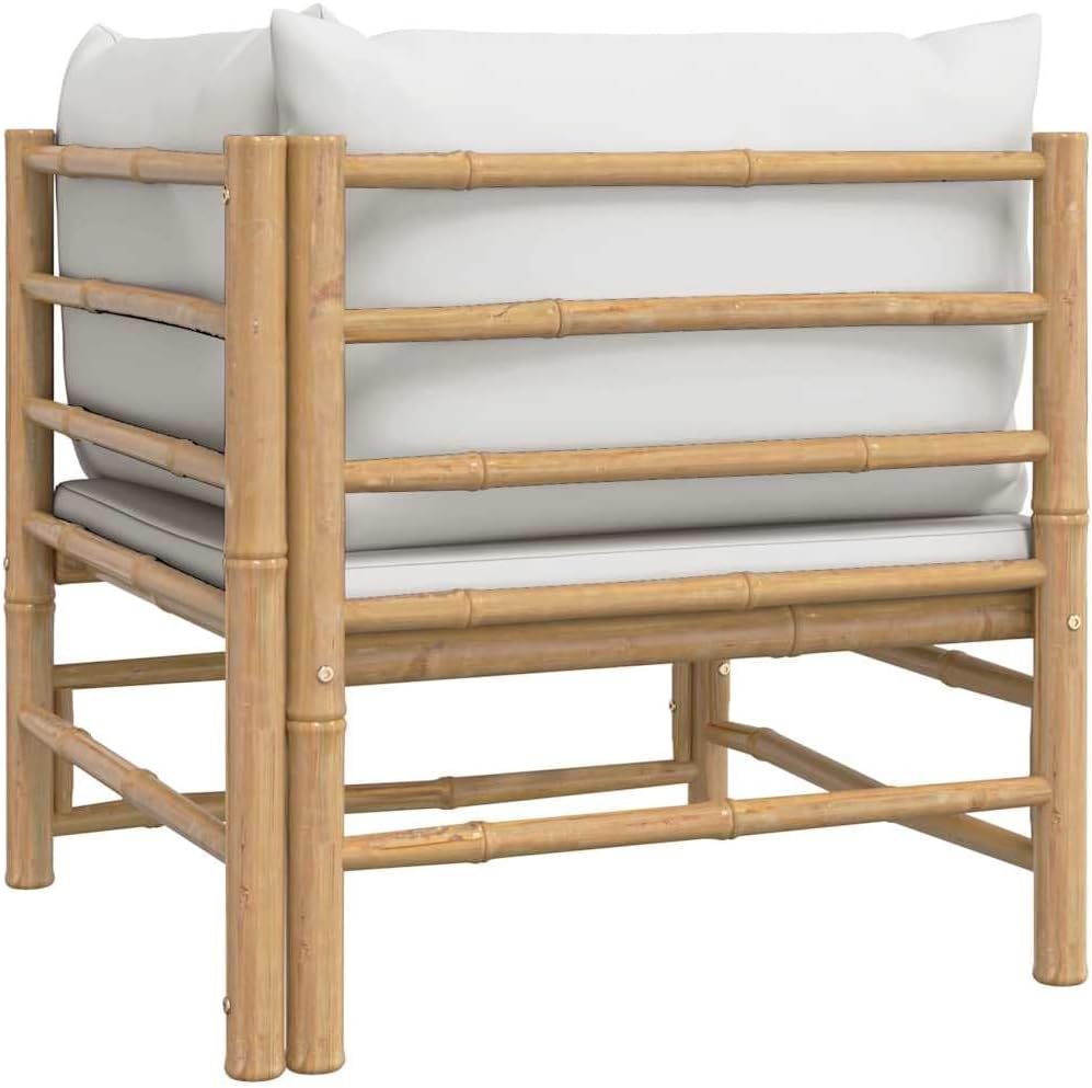 vidaXL Garten-Ecksofa mit Hellgrauen Kissen Bambus Ecksofa Hellgrau, Ecksofa Hellgrau