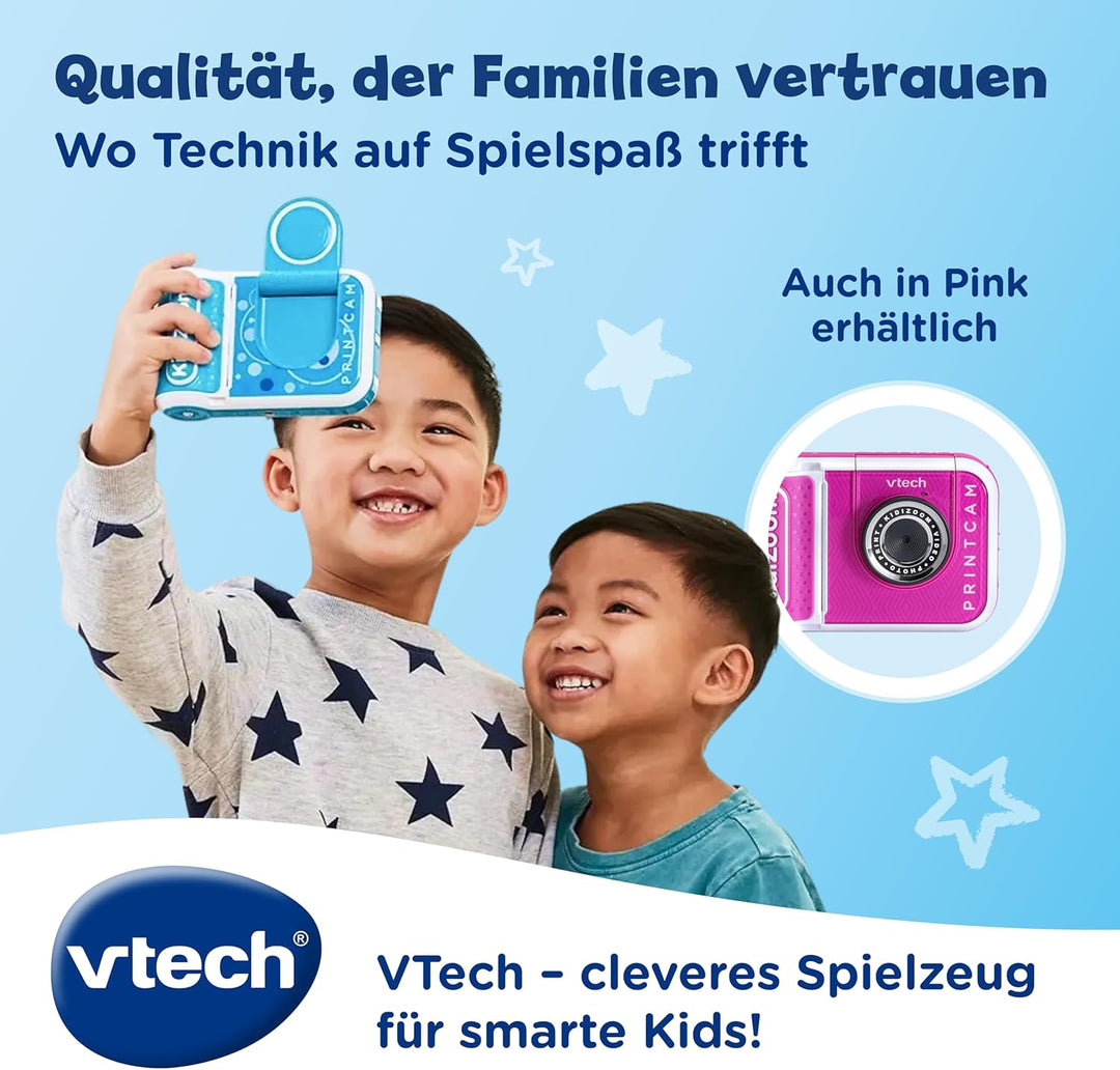 Vtech KidiZoom Print Cam blau – Sofortbild-Kinderkamera mit Druckfunktion,Selfie- und Videofunktion,