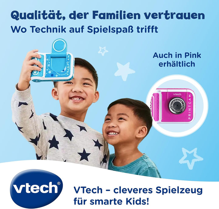 Vtech KidiZoom Print Cam blau – Sofortbild-Kinderkamera mit Druckfunktion,Selfie- und Videofunktion,