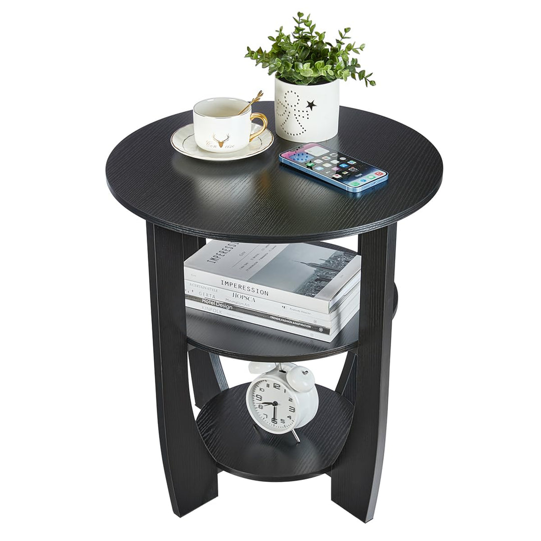 Beistelltisch Rund Holz, Couchtisch Vintage Pastoralstil, 3-stufiger Runder Beistelltisch mit Staura