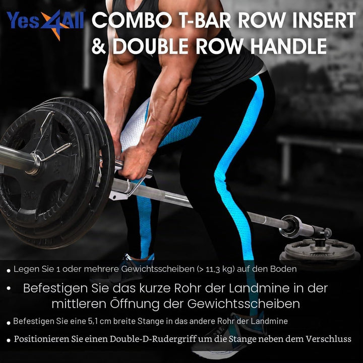 Yes4All Deluxe T-Bar Row Plattform - 360° schwenkbar - Passend für 1" Standard und 2" Olympiastangen