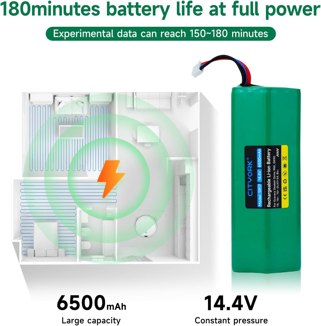 CITYORK Li-ion 6500mAh Ersatz Akku für Yeedi Vac 2 pro/Vac 2/Vac max, Akku für Ecovacs Deebot Ozmo 9