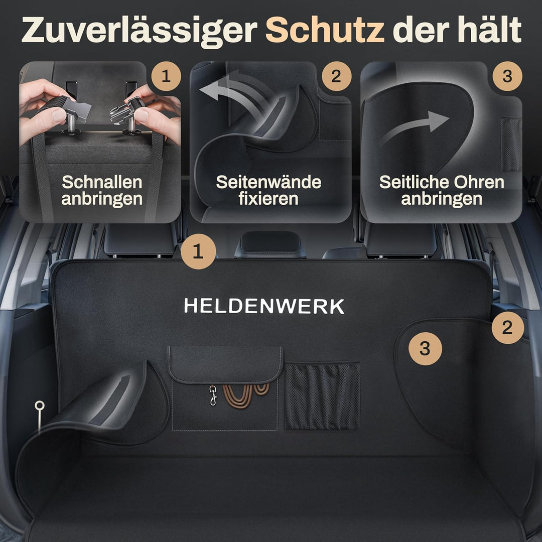 HELDENWERK Kofferraumschutz Hund mit Seiten- und Ladekantenschutz I Hundedecke Auto Kofferraum Wasse