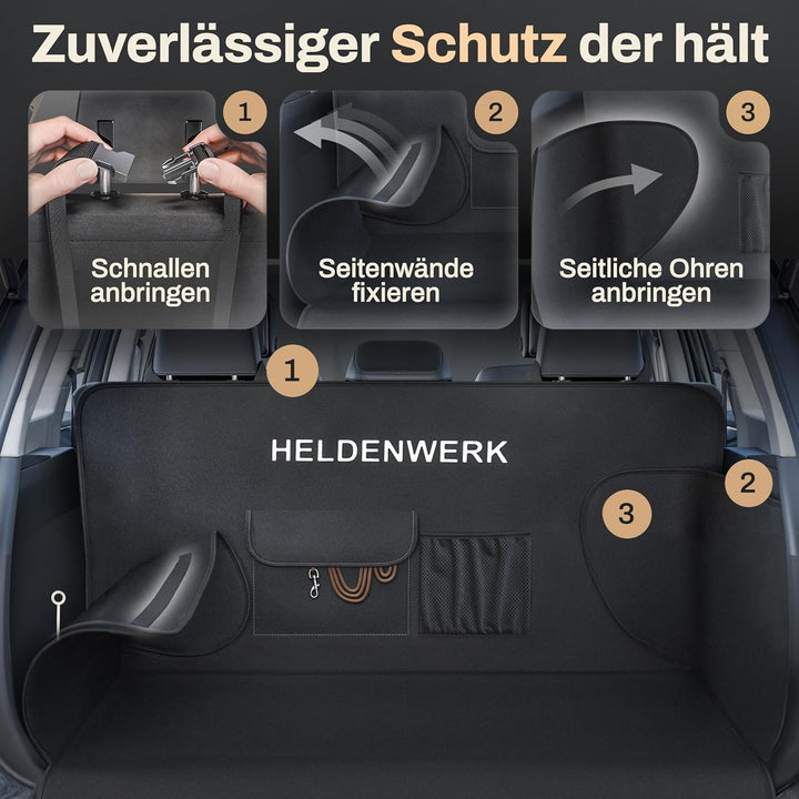HELDENWERK Kofferraumschutz Hund mit Seiten- und Ladekantenschutz I Hundedecke Auto Kofferraum Wasse