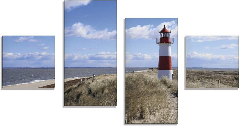 ARTland Glasbilder Wandbild Glas Bild Set 4 teilig 120x70 cm Querformat Strand Meer Nordsee Leuchttu