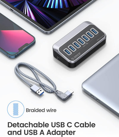 USB C Hub, ORICO 7 Port USB C Hub, 10Gbps, ABS USB Splitter mit 1 M Datenkabel, USB Verteiler für Ma