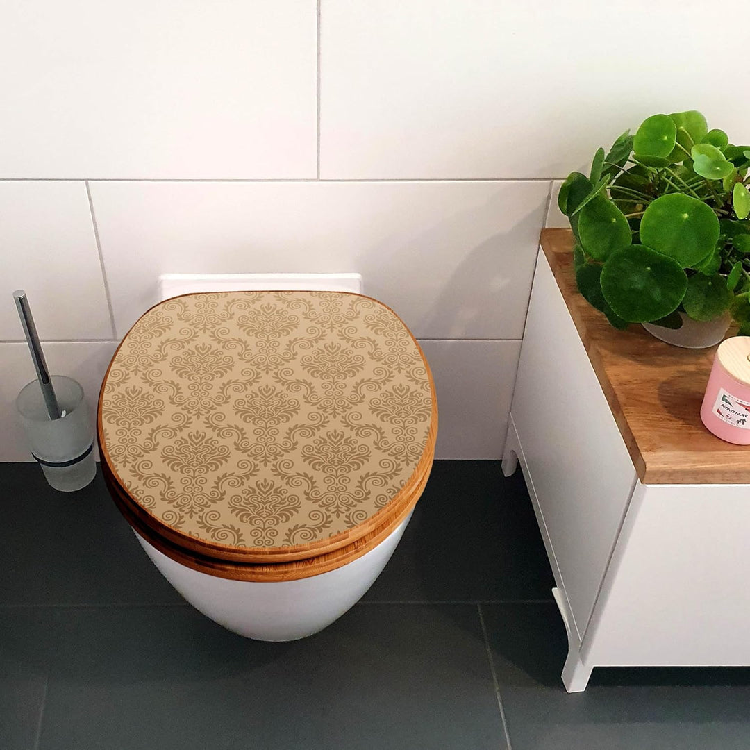banjado® Design WC Sitz Bambus Absenkautomatik mit Motiv Geigetapete/Toilettendeckel mit Absenkautom