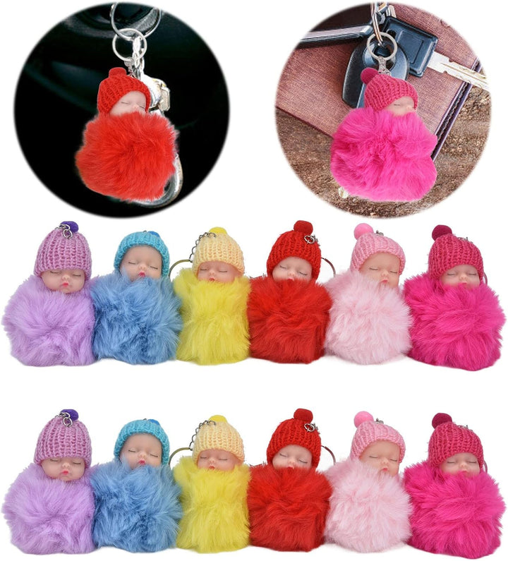 Zerodis Babypuppe Schlüsselanhänger, 11cm Schöne Mädchen Spielzeugpuppe Tragen Strickmütze Schlüssel