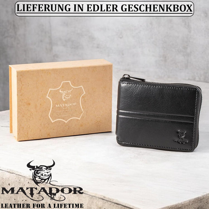 MATADOR RFID NFC Schutz Geldbörse Herren Leder Geldtasche | Portemonnaie Herren mit YKK Metall Reiss