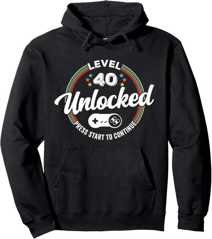 40 Birthday Gift. Fourty Years Old Level 40 unlocked gamer Pullover Hoodie