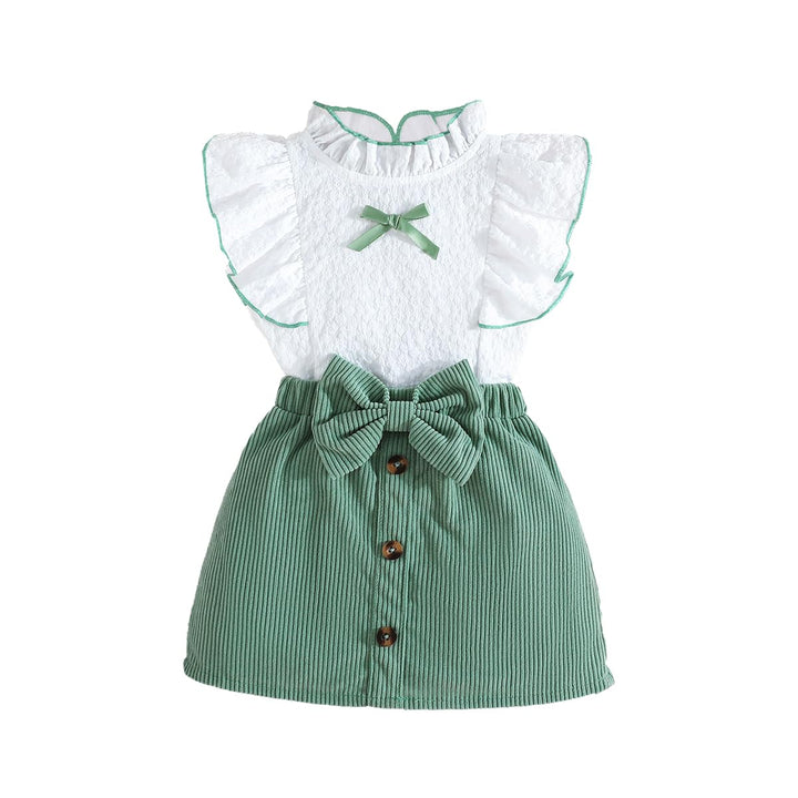 Kleinkind Baby Mädchen Outfits Rüschen Ärmellose Hemden Tops + Elegant Schleife Mini Rock 2 Stück Fr