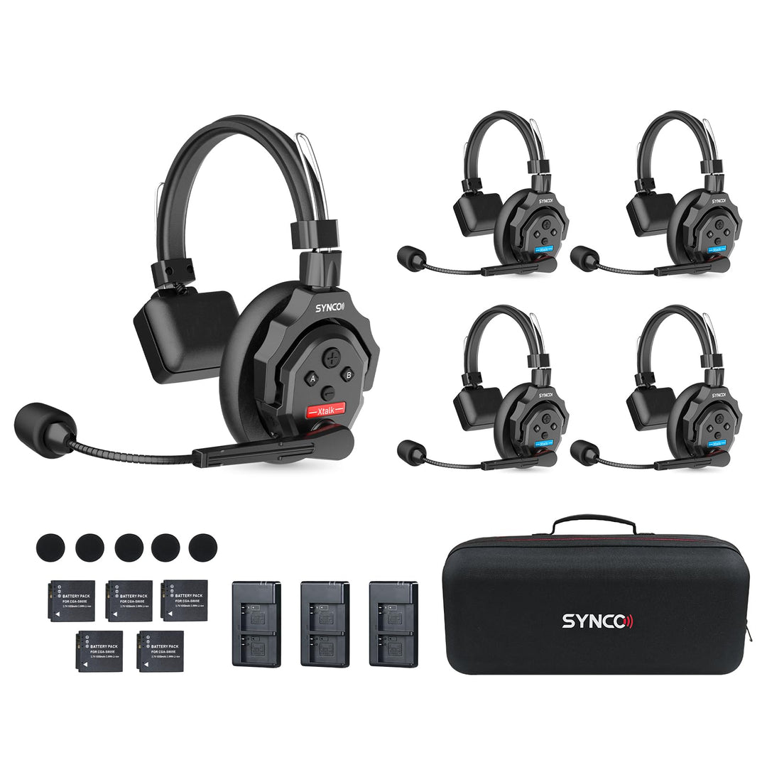 SYNCO Wireless Intercom Headset, XTALK X5 2.4GHz Vollduplex Kabelloses Kommunikationssystem 24H 350M