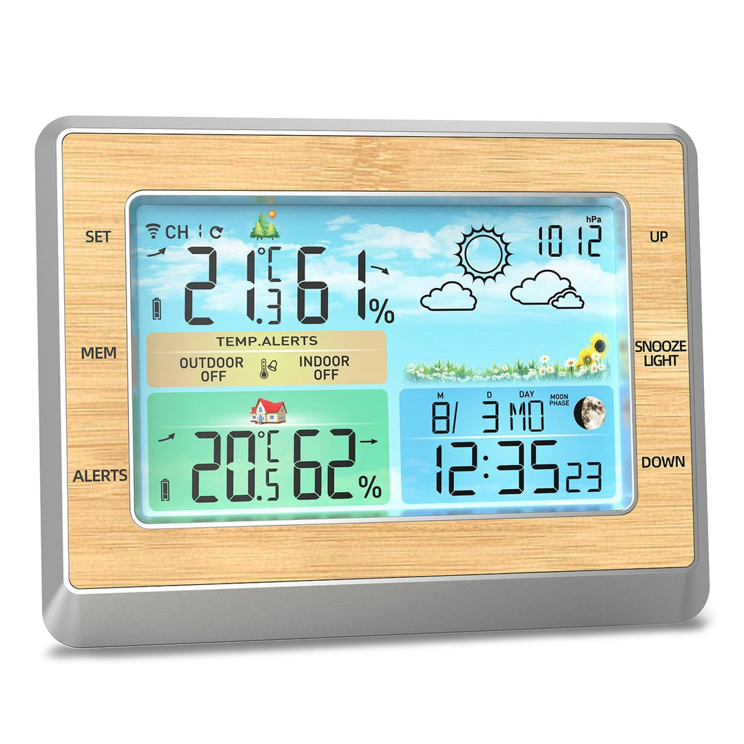 WLAN-Wetterstation mit LED-Farbbildschirm, Helligkeitsanpassung, Temperatur und Luftfeuchtigkeit, we