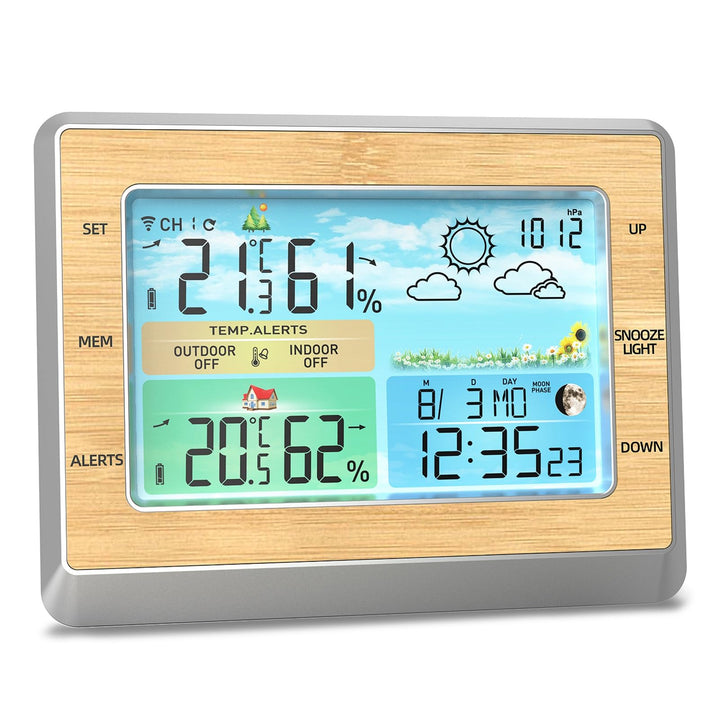 WLAN-Wetterstation mit LED-Farbbildschirm, Helligkeitsanpassung, Temperatur und Luftfeuchtigkeit, we