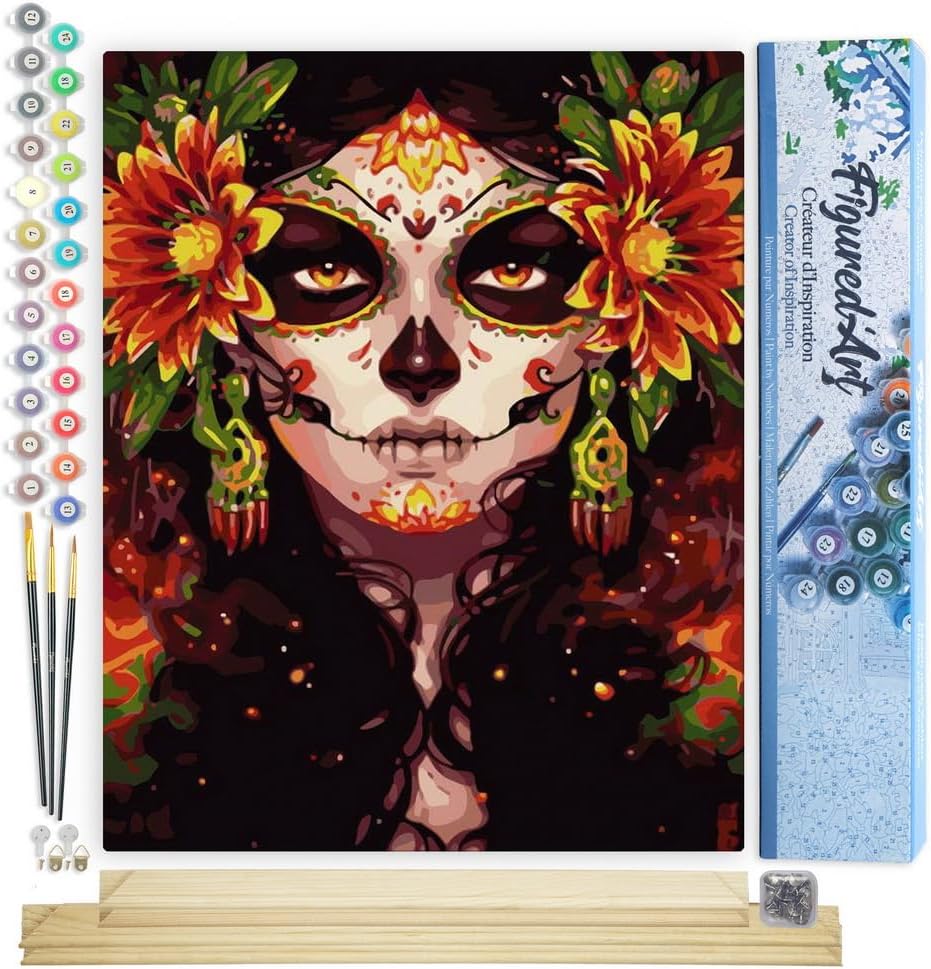 Figured'Art Malen Nach Zahlen Erwachsene Mit Rahmen Sicht und Blumen - Paint by Numbers Basteln DIY