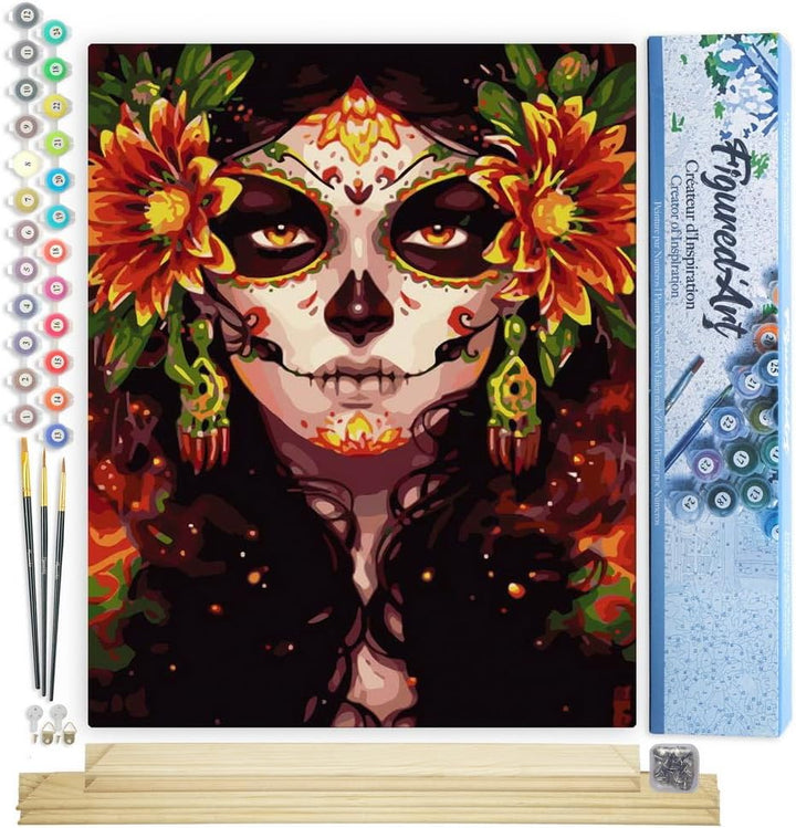 Figured'Art Malen Nach Zahlen Erwachsene Mit Rahmen Sicht und Blumen - Paint by Numbers Basteln DIY