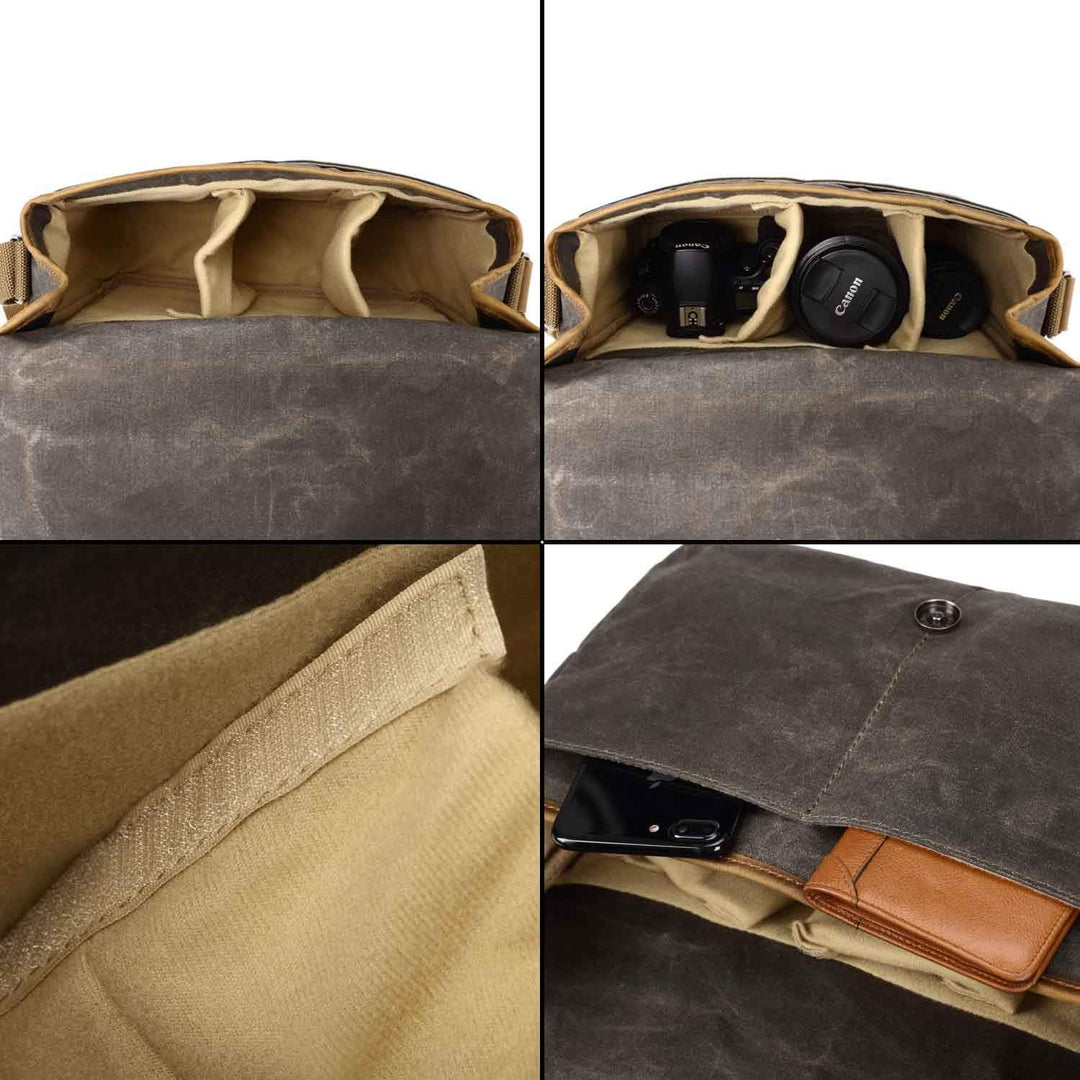 Neuleben Kameratasche Schultertasche mit abnehmbarem Kamerafach Vintage klein Umhängetasche Canvas f