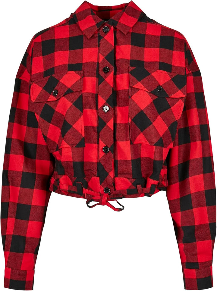 Urban Classics Damen Ladies Short Oversized Check Shirt L Grosse Grössen Black/Red, L Grosse Grössen