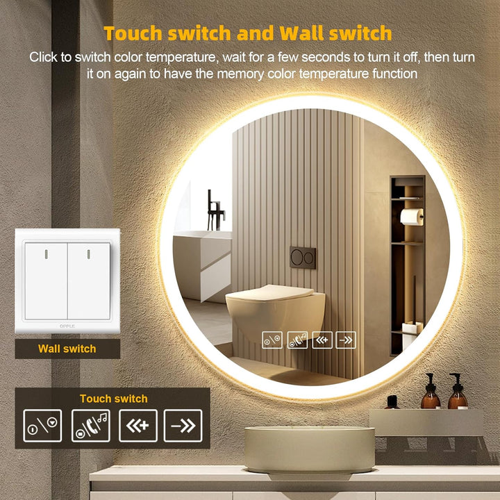 Badspiegel mit Beleuchtung | 60cm Wandspiegel | Badezimmerspiegel | LED Spiegel mit Bluetooth | Kosm