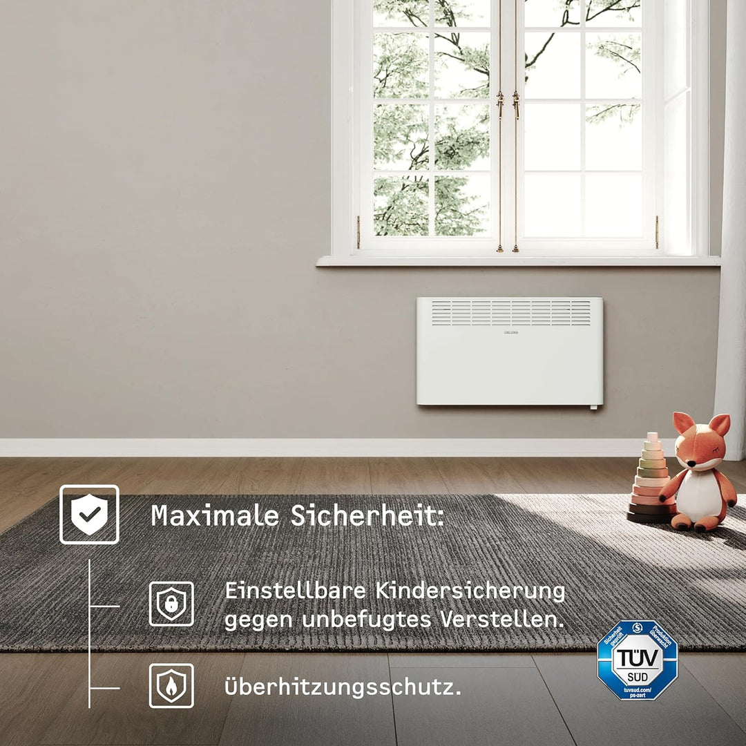STIEBEL ELTRON Wandkonvektor CNS 1500 Plus LCD, 1,5 kW für ca. 20 m², TÜV geprüft, LC-Display, Woche
