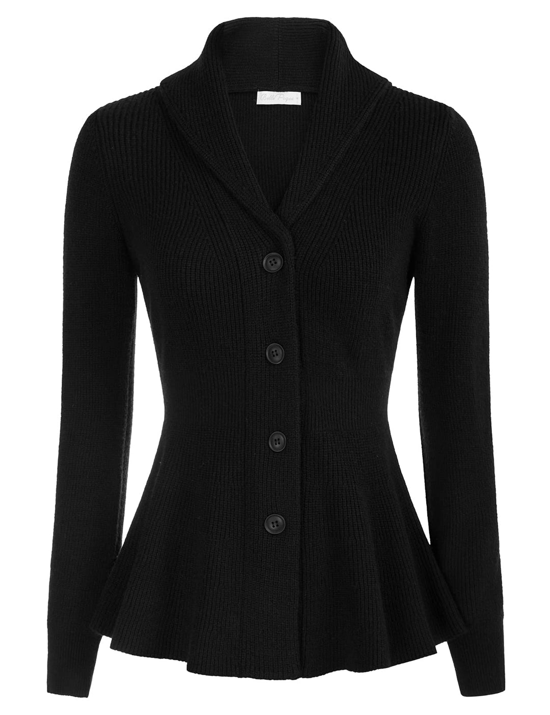 Belle Poque Damen Strickjacke Langarm Reverskragen Cardigan mit Rüschensaum Casual Strickmantel M Sc