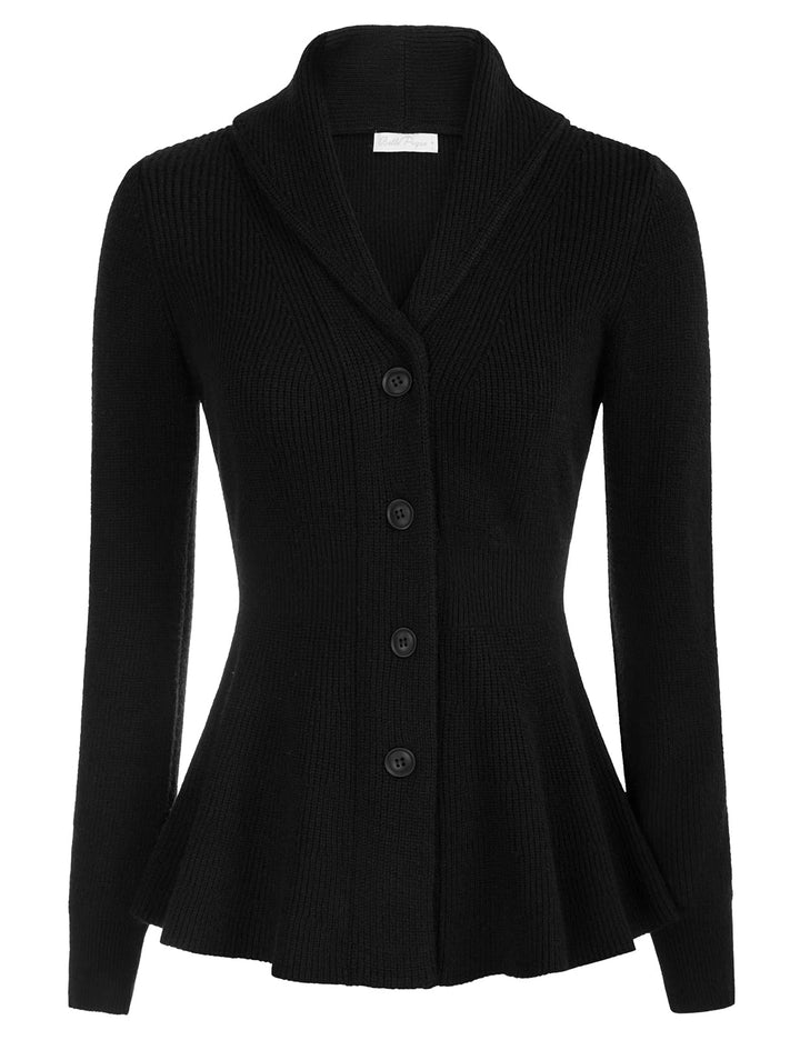 Belle Poque Damen Strickjacke Langarm Reverskragen Cardigan mit Rüschensaum Casual Strickmantel M Sc
