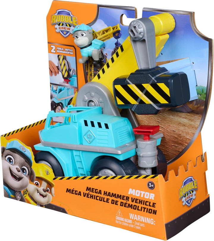 Rubble & Crew - Motors Mega-Hammer-Fahrzeug, 25cm 2-in-1 Baufahrzeug mit Motor-Figur und abnehmbaren