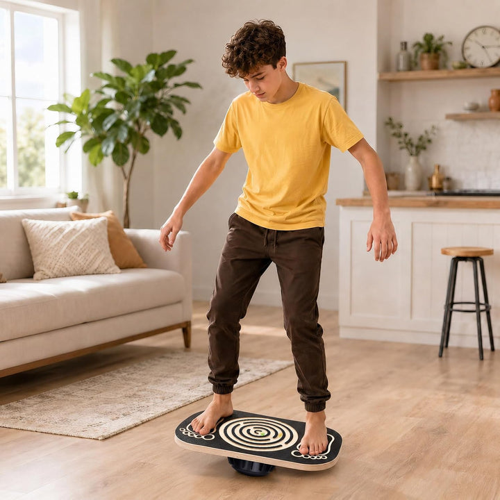 Balance Board Holz mit Labyrinth, Gleichgewichtstrainer Balancierbrett für Kinder, Wackelbrett für F
