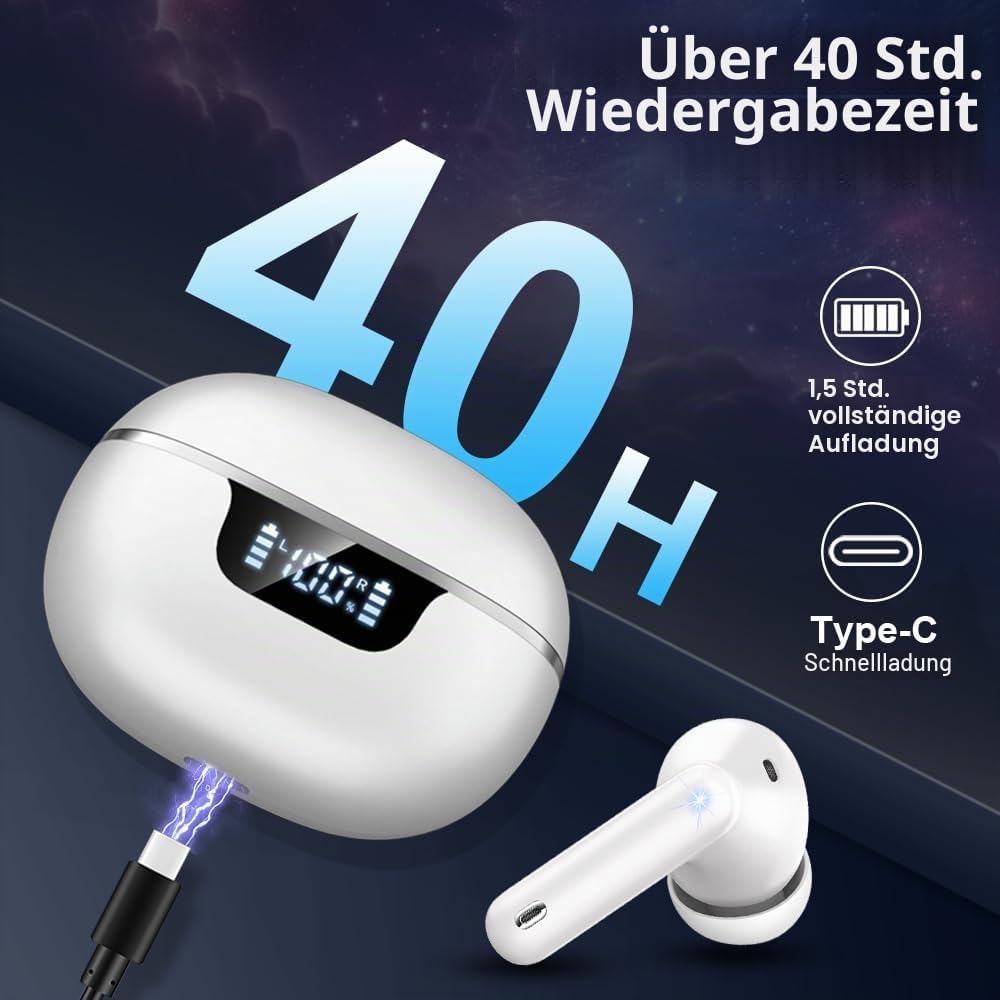 Bluetooth Kopfhörer, Kopfhörer Kabellos Bluetooth 5.4, In Ear Kopfhörer mit ENC Noise Cancelling Mic