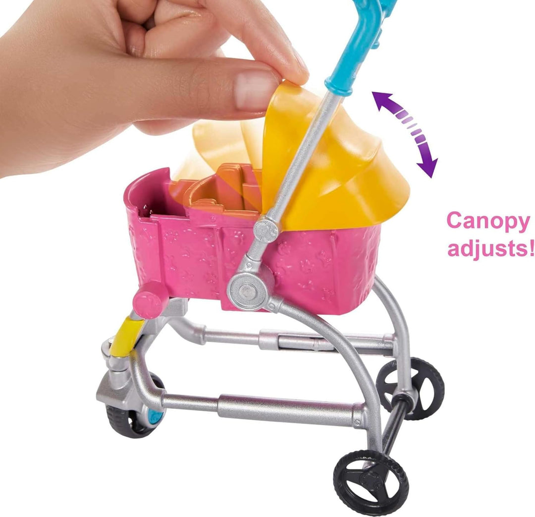 Barbie GHV92 - Hundebuggy Spielset mit Blonder Puppe (ca. 30 cm), 2 Hündchen, einem Buggy für die Hü
