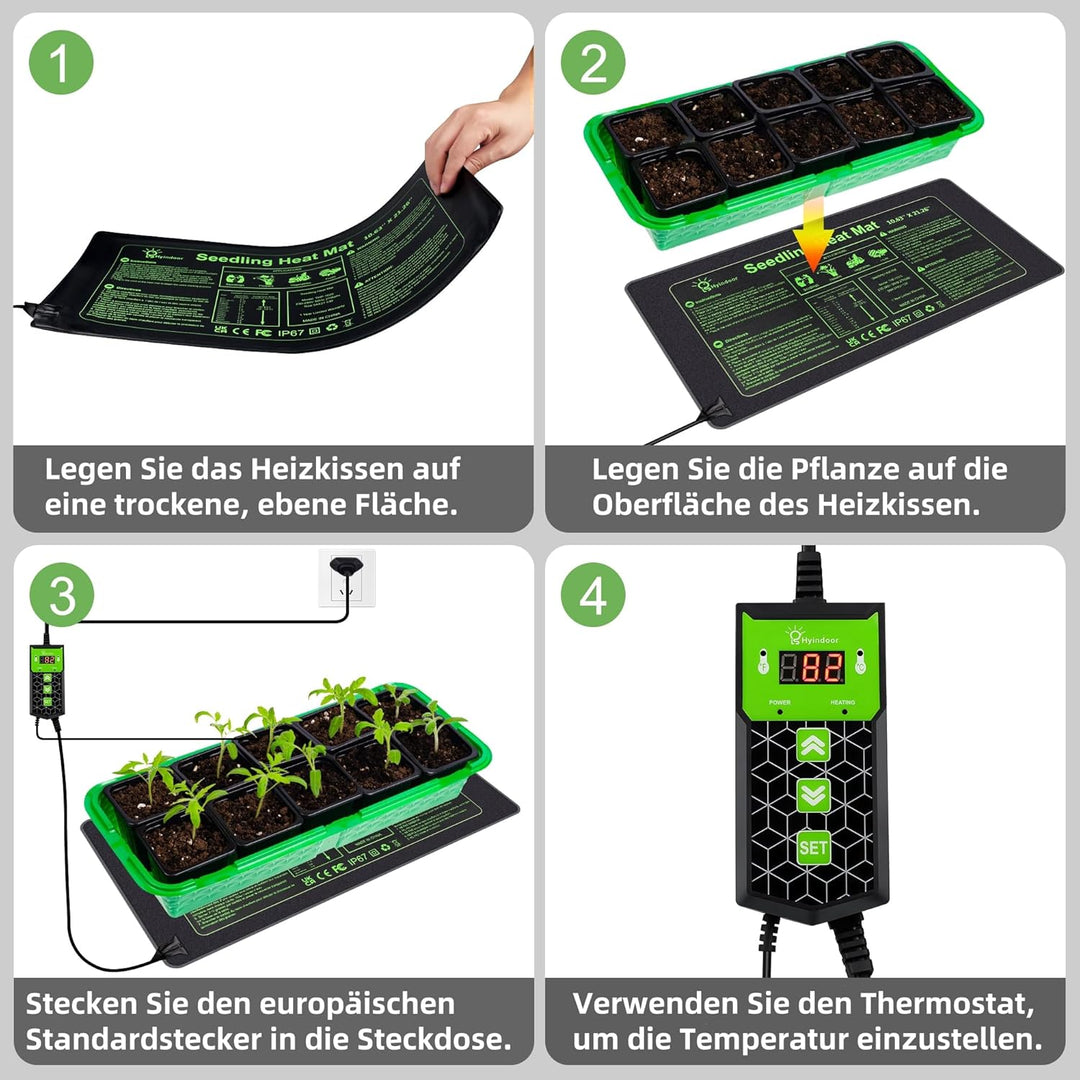 Hyindoor Heizmatte mit Thermostat wasserdichte Sämling Wärmematte Heizmatte Pflanzen Heizkissen für