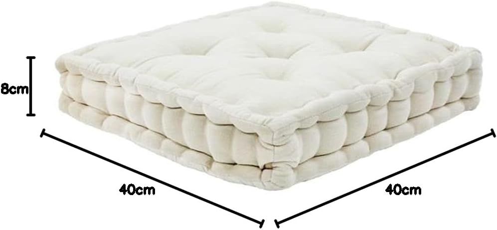 Thedecofactory Arthur Sitzsack Boxspringbett, Velours, Baumwolle, Ecru, 40 x 40 x 8 cm
