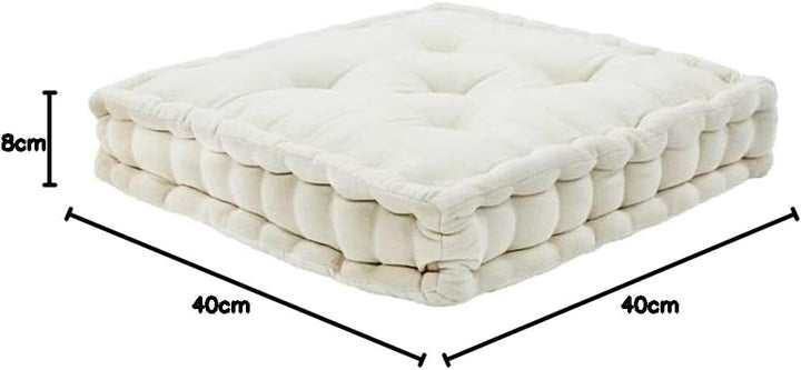 Thedecofactory Arthur Sitzsack Boxspringbett, Velours, Baumwolle, Ecru, 40 x 40 x 8 cm