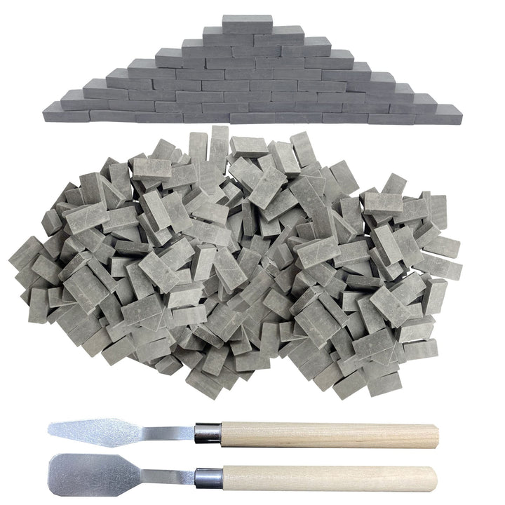 Woohome 500 Stück Mini Ziegel Mini Scale Ziegel Grau Mini Simulation Ziegel mit Schaber für DIY Pupp